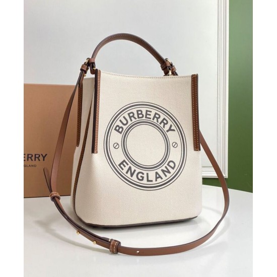 Replica Burberry Small Logo Graphic Cotton Canvas Peggy Bucket Bag Cream