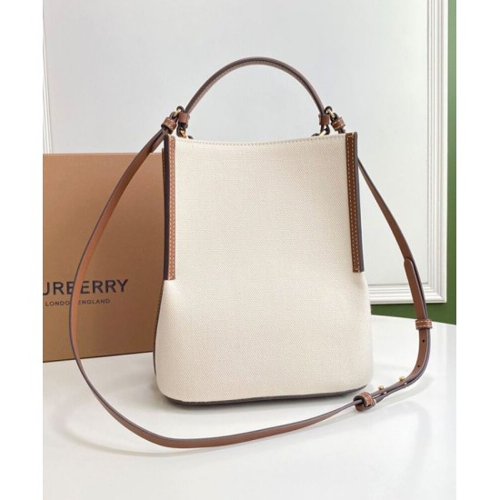 Replica Burberry Small Logo Graphic Cotton Canvas Peggy Bucket Bag Cream