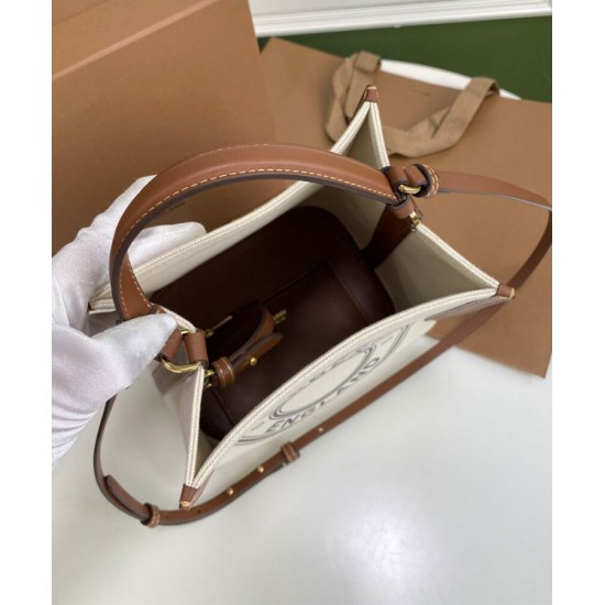 Replica Burberry Small Logo Graphic Cotton Canvas Peggy Bucket Bag Cream