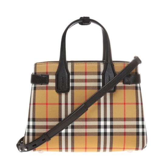 Fake Burberry Banner Small Vintage Check Tote Bag Black Replica