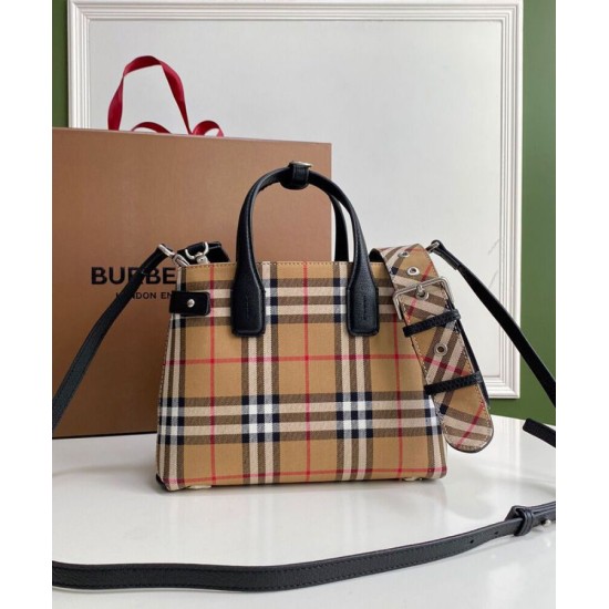 Fake Burberry Banner Small Vintage Check Tote Bag Black Replica