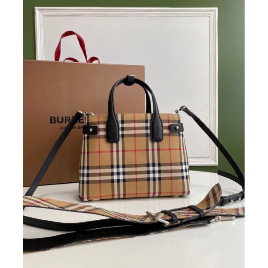 Fake Burberry Banner Small Vintage Check Tote Bag Black Replica