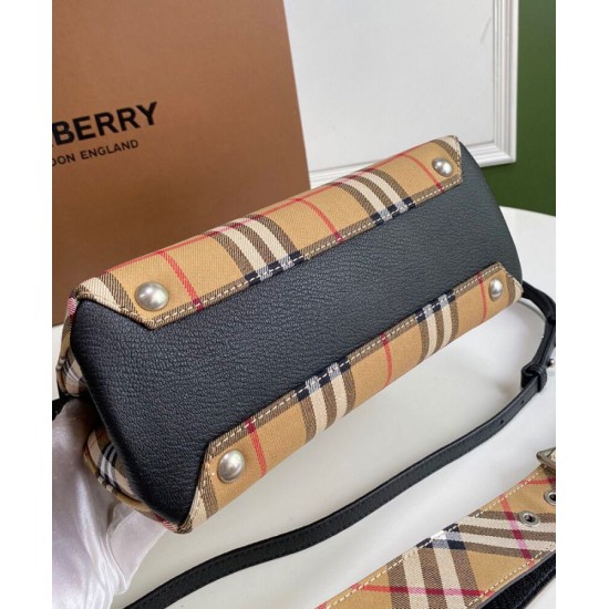 Fake Burberry Banner Small Vintage Check Tote Bag Black Replica