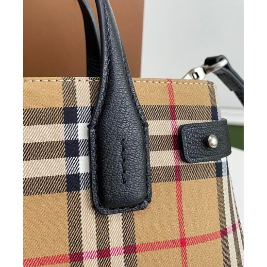 Fake Burberry Banner Small Vintage Check Tote Bag Black Replica