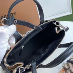 Fake Burberry Banner Small Vintage Check Tote Bag Black Replica
