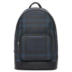 Replica Burberry London Check and Leather Backpack Dark Blue