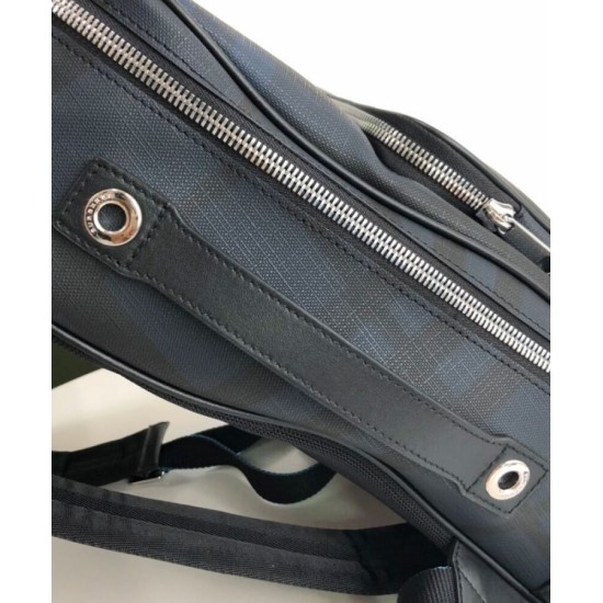 Replica Burberry London Check and Leather Backpack Dark Blue