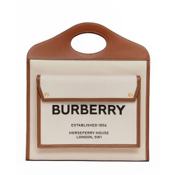Fake Burberry Medium Two-tone Canvas and Leather Pocket Bag Coffee Replica