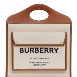 Fake Burberry Medium Two-tone Canvas and Leather Pocket Bag Coffee Replica