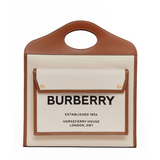 Fake Burberry Medium Two-tone Canvas and Leather Pocket Bag Coffee Replica