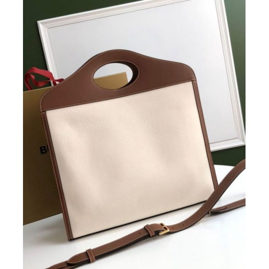 Fake Burberry Medium Two-tone Canvas and Leather Pocket Bag Coffee Replica