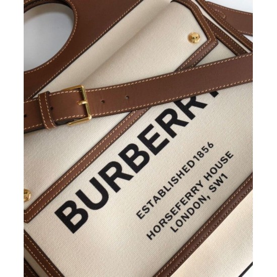 Fake Burberry Medium Two-tone Canvas and Leather Pocket Bag Coffee Replica