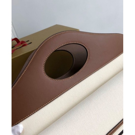 Fake Burberry Medium Two-tone Canvas and Leather Pocket Bag Coffee Replica