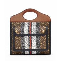 Fake Burberry Mini Monogram Stripe E-canvas Pocket Bag Coffee Replica