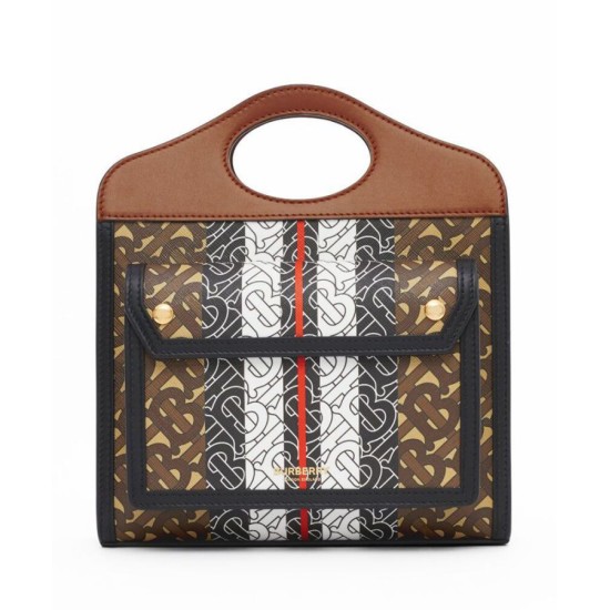 Fake Burberry Mini Monogram Stripe E-canvas Pocket Bag Coffee Replica