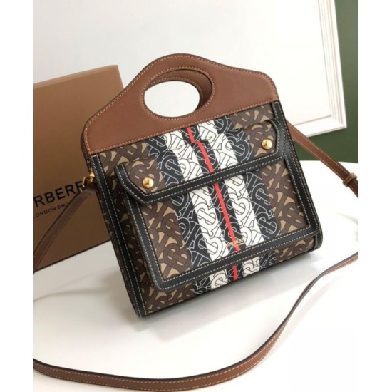 Fake Burberry Mini Monogram Stripe E-canvas Pocket Bag Coffee Replica