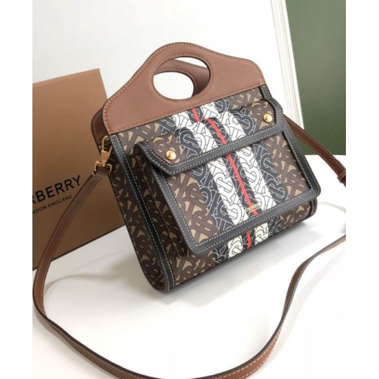 Fake Burberry Mini Monogram Stripe E-canvas Pocket Bag Coffee Replica