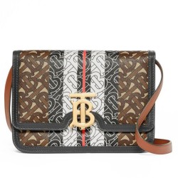 Replica Burberry Small Monogram Stripe E-canvas TB Bag Coffee