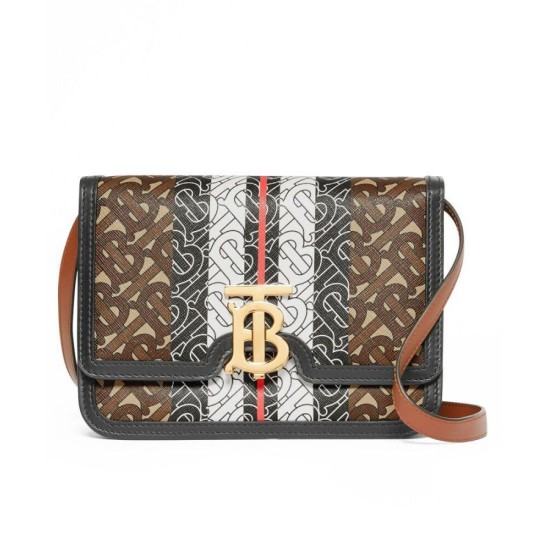 Replica Burberry Small Monogram Stripe E-canvas TB Bag Coffee