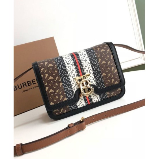 Replica Burberry Small Monogram Stripe E-canvas TB Bag Coffee