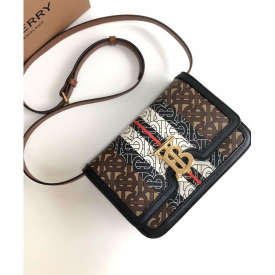 Replica Burberry Small Monogram Stripe E-canvas TB Bag Coffee