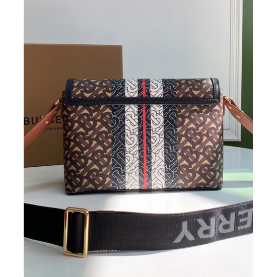 Replica Burberry Monogram Stripe E-canvas Note Crossbody Bag Coffee