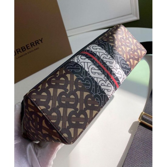 Replica Burberry Monogram Stripe E-canvas Note Crossbody Bag Coffee