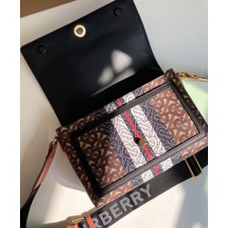 Replica Burberry Monogram Stripe E-canvas Note Crossbody Bag Coffee