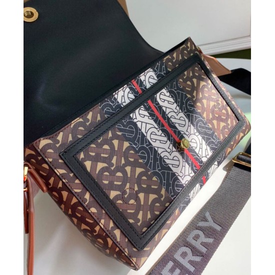 Replica Burberry Monogram Stripe E-canvas Note Crossbody Bag Coffee