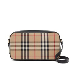 Fake Burberry Small Vintage Check and Leather Camera Bag Apricot Replica