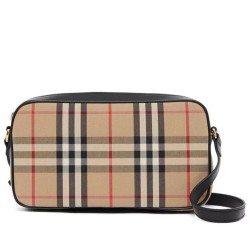 Fake Burberry Small Vintage Check and Leather Camera Bag Apricot Replica
