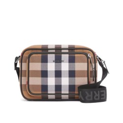 Fake Burberry Check Cotton Crossbody Bag Coffee Replica