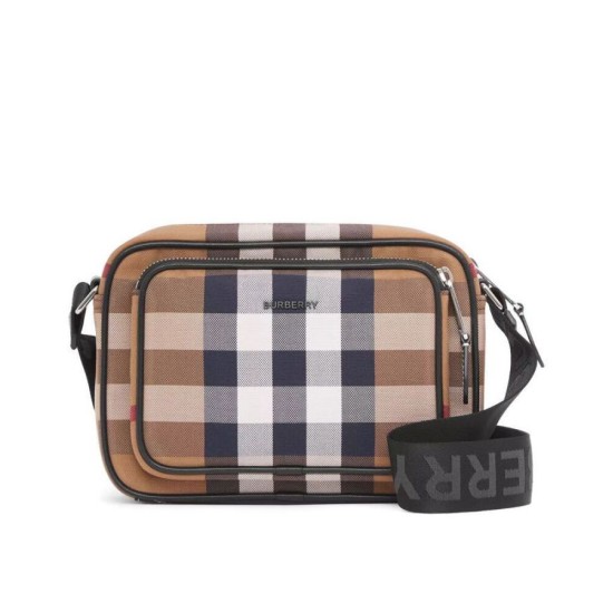 Fake Burberry Check Cotton Crossbody Bag Coffee Replica