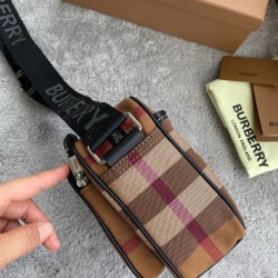 Fake Burberry Check Cotton Crossbody Bag Coffee Replica