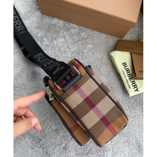 Fake Burberry Check Cotton Crossbody Bag Coffee Replica