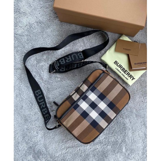 Fake Burberry Check Cotton Crossbody Bag Coffee Replica