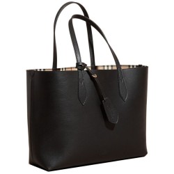 Replica Burberry The Medium Reversible Tote in Haymarket Check and Leather 40496351 Black