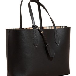 Replica Burberry The Medium Reversible Tote in Haymarket Check and Leather 40496351 Black