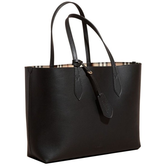 Replica Burberry The Medium Reversible Tote in Haymarket Check and Leather 40496351 Black