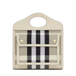 Replica Burberry Mini Check Canvas and Leather Pocket Bag Cream