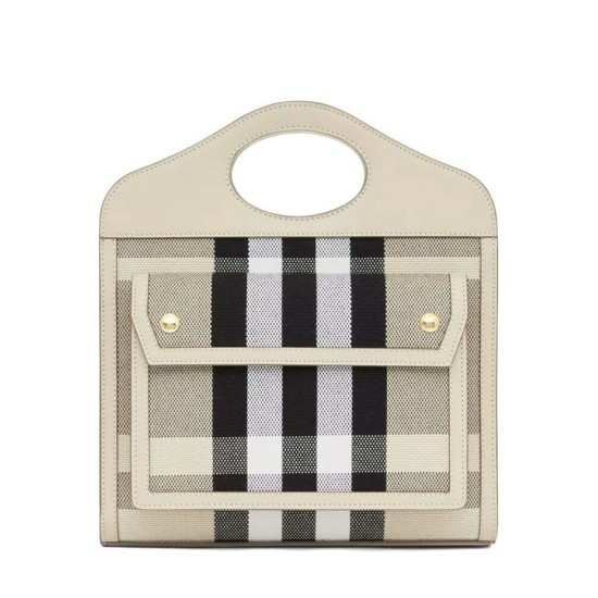 Replica Burberry Mini Check Canvas and Leather Pocket Bag Cream