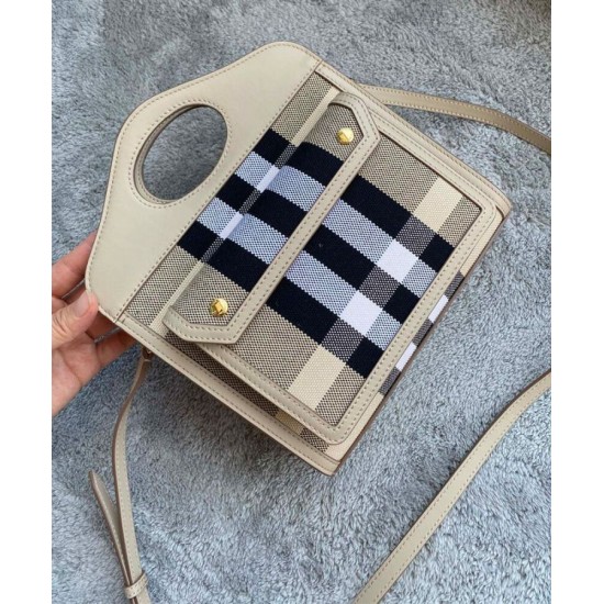 Replica Burberry Mini Check Canvas and Leather Pocket Bag Cream