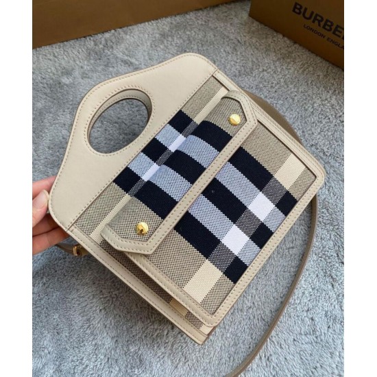 Replica Burberry Mini Check Canvas and Leather Pocket Bag Cream