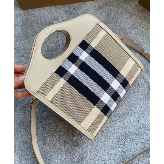 Replica Burberry Mini Check Canvas and Leather Pocket Bag Cream