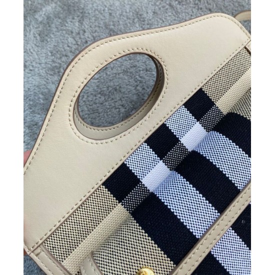 Replica Burberry Mini Check Canvas and Leather Pocket Bag Cream