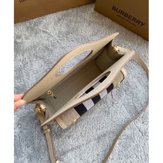 Replica Burberry Mini Check Canvas and Leather Pocket Bag Cream