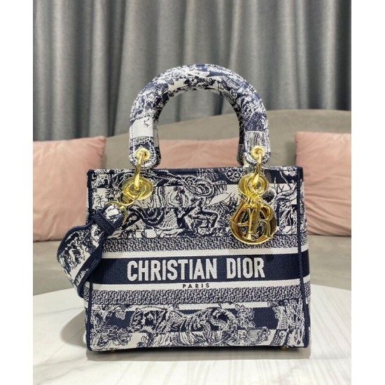 Replica Christian Dior Medium Lady D-Lite Bag Dark Blue