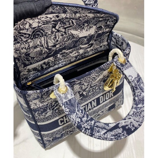 Replica Christian Dior Medium Lady D-Lite Bag Dark Blue