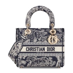 Fake Christian Dior Medium Lady D-Lite Bag Dark Blue Replica