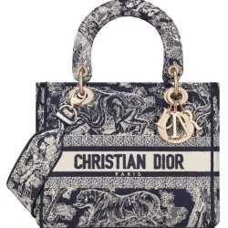 Fake Christian Dior Medium Lady D-Lite Bag Dark Blue Replica